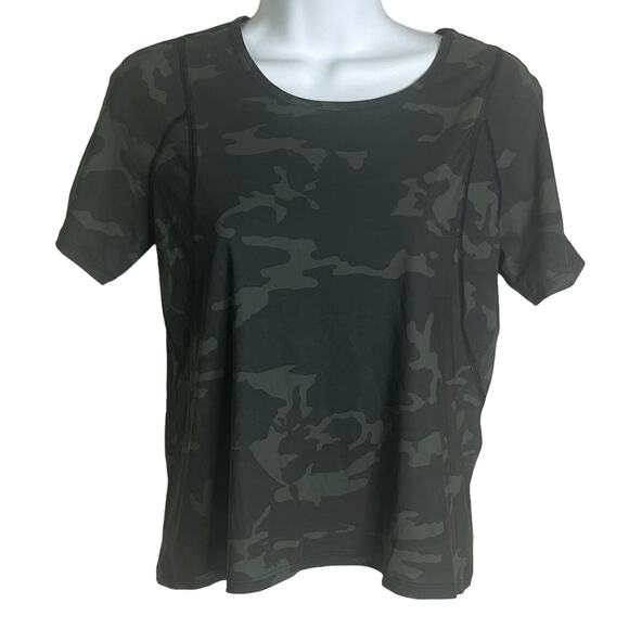 Lululemon Outrun The Heat Shirt Size 4 UV Protection Green Camo Workout Athletic - Picture 2 of 7
